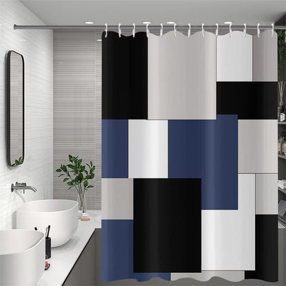 GCIREC Shower Curtain, 180x200cm, Blue Black Grey Modern Minimalist Geometric Square Checkered Waterproof Fabric Machine Washable Bathroom Curtain
