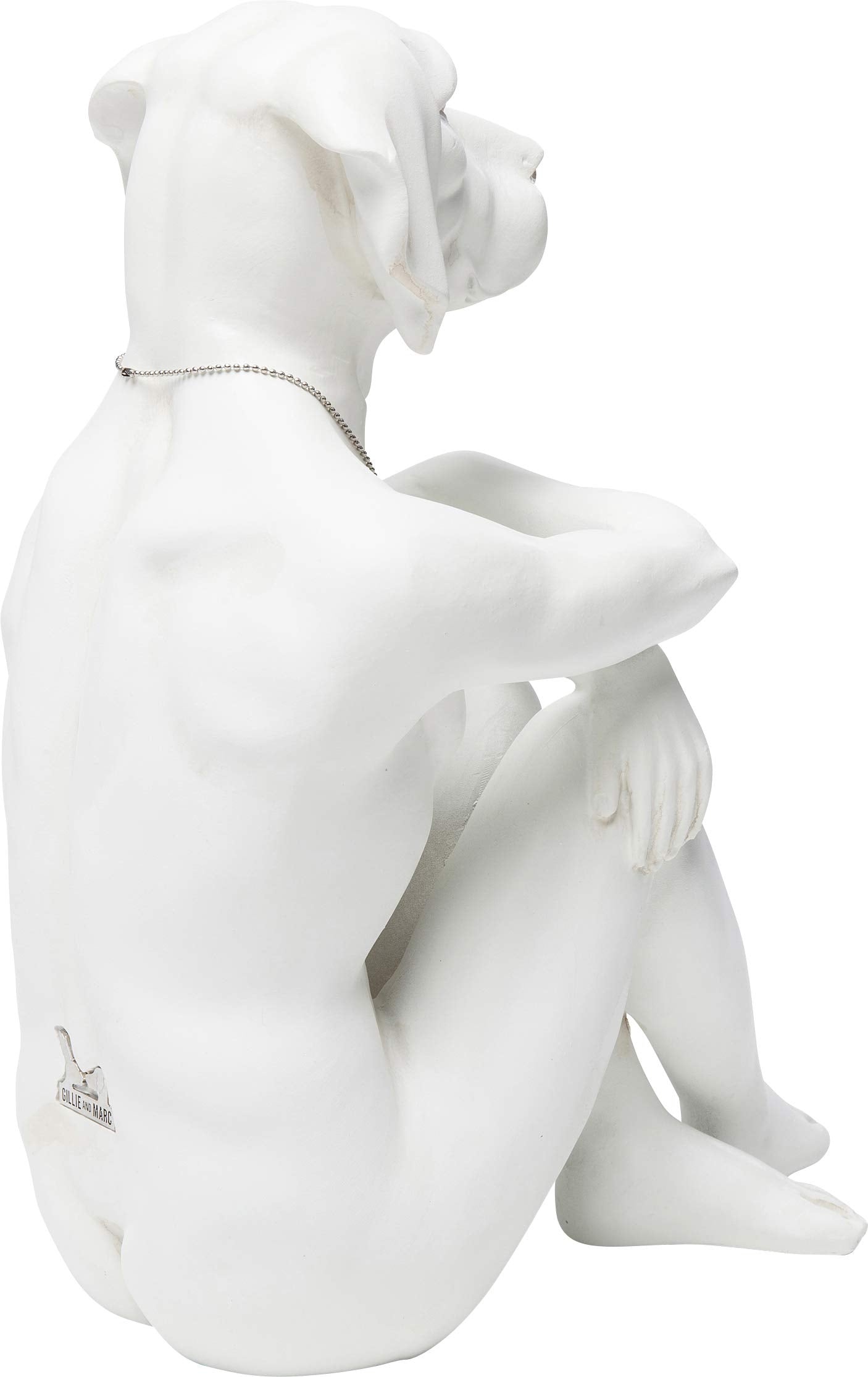 Kare Design Deco Figurine Dog Marc Cream, White, polyresin, steel plated necklace, room decor sculpture, home decor for living room, 33x26x17cm