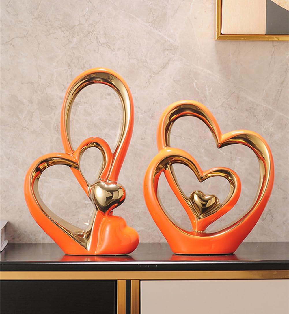 Double Heart Ornament,Double Heart Ceramic Statue,Home Decoration sculpture,Creative Home Modern Gift Office Living Room Decoration Collection