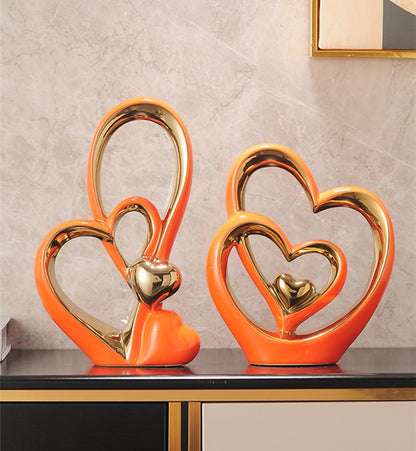 Double Heart Ornament,Double Heart Ceramic Statue,Home Decoration sculpture,Creative Home Modern Gift Office Living Room Decoration Collection
