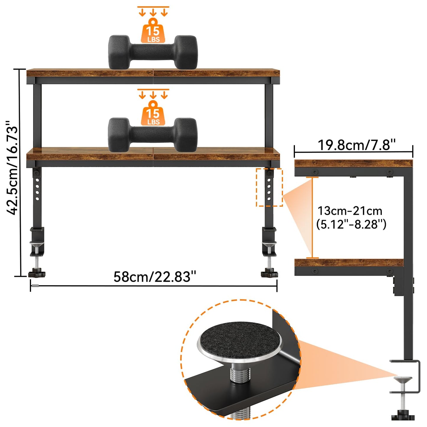 IBUYKE Clamp on Desk Shelf, 22.8” Large Desk Extender Shelves TMZ010H
