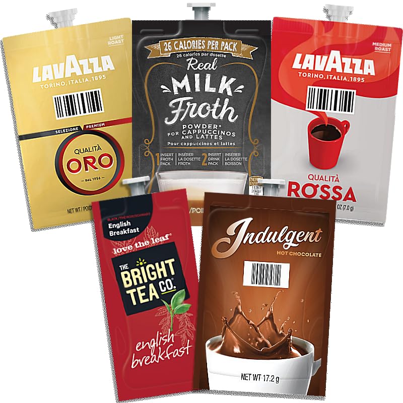 98 FLAVIA LAVAZZA ESSENTIAL SELECTION DRINKS SACHETS ORO. REAL MILK FROTH. ROSSA. ENGLISH BREAKFAST TEA. HOT CHOCOLATE