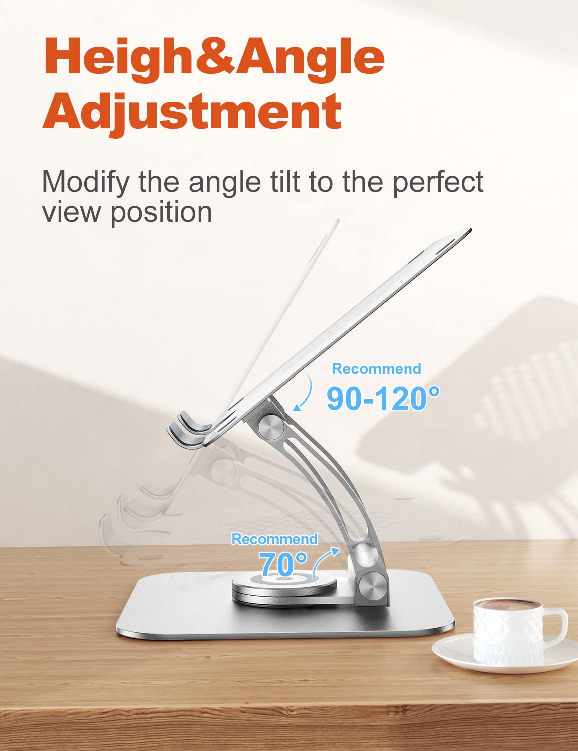 tounee Adjustable Laptop Stand for Desk, Ergonomic Holder with 360° Rotating Base