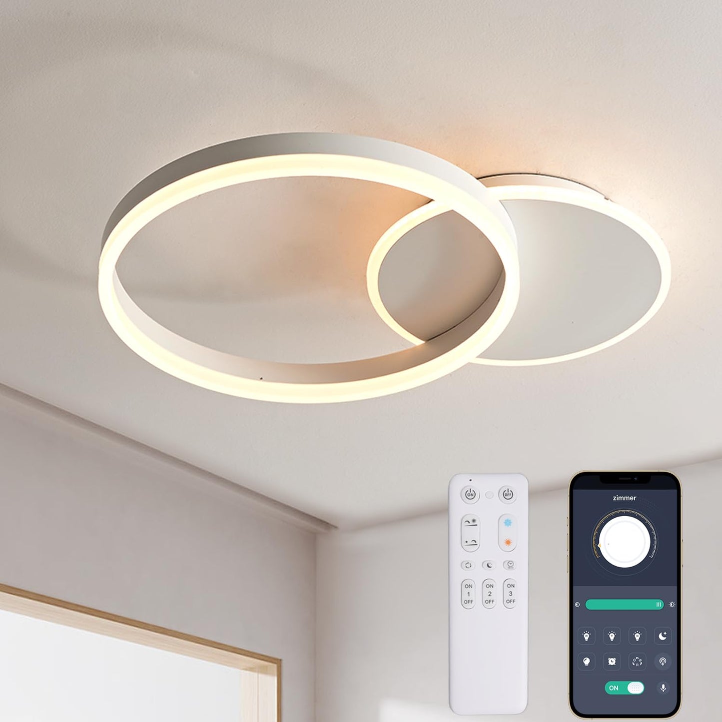 KAUCQI LED Ceiling Light, Creative LED Ceiling Lamp, 36W 3600lm, Dimmable with Remote Control 3000K-6000K, Modern Ceiling Lights for Living Room,