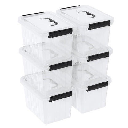 Ordate 6-Pack Clear Plastic Storage Bins with Lids, Plastic Storage Latch Box, 6 L