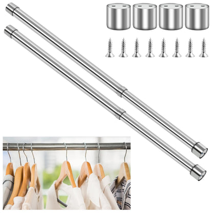 CENBEN 2 Pcs 47-80cm Extendable Stainless Steel Wardrobe Rail, Adjustable Clothes Rail Pole With Screw, Heavy Duty Wardrobe Hanger Rail for Clothes