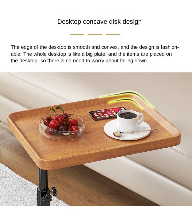 Gelory C-Shaped Side Table with 4 Wheels Adjustable Sofa End Tables, Wood