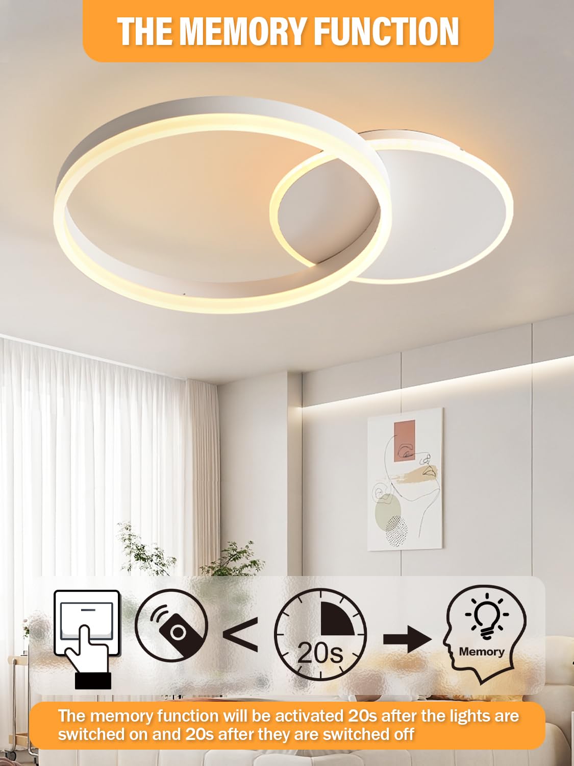 KAUCQI LED Ceiling Light, Creative LED Ceiling Lamp, 36W 3600lm, Dimmable with Remote Control 3000K-6000K, Modern Ceiling Lights for Living Room,