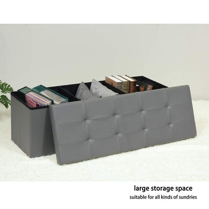Bonlife ottoman Storage Boxes Bench Toy Box Chest Foldable Seat,End of Bed Bench,Faux Leather Foot Stool for Bedroom110x38x38cm(Light Grey)