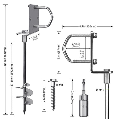 Insaga Multi-Purpose Ground Anchors Screw in, Wider Spiral Earth Anchors, Fully Welded Mobile Home Anchors for Trampolines, Swing Sets, Carports and