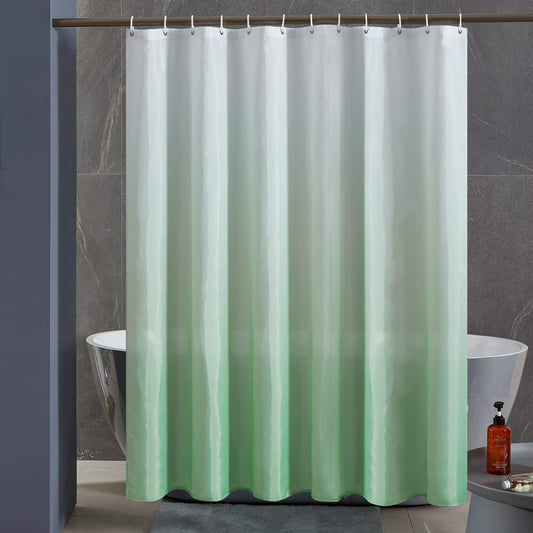 Furlinic Shower Curtain Mould Proof Polyester Fabric Wetroom Bath Curtains Waterproof Machine Washable with 12 Hooks for Bathroom White to Green 72x72