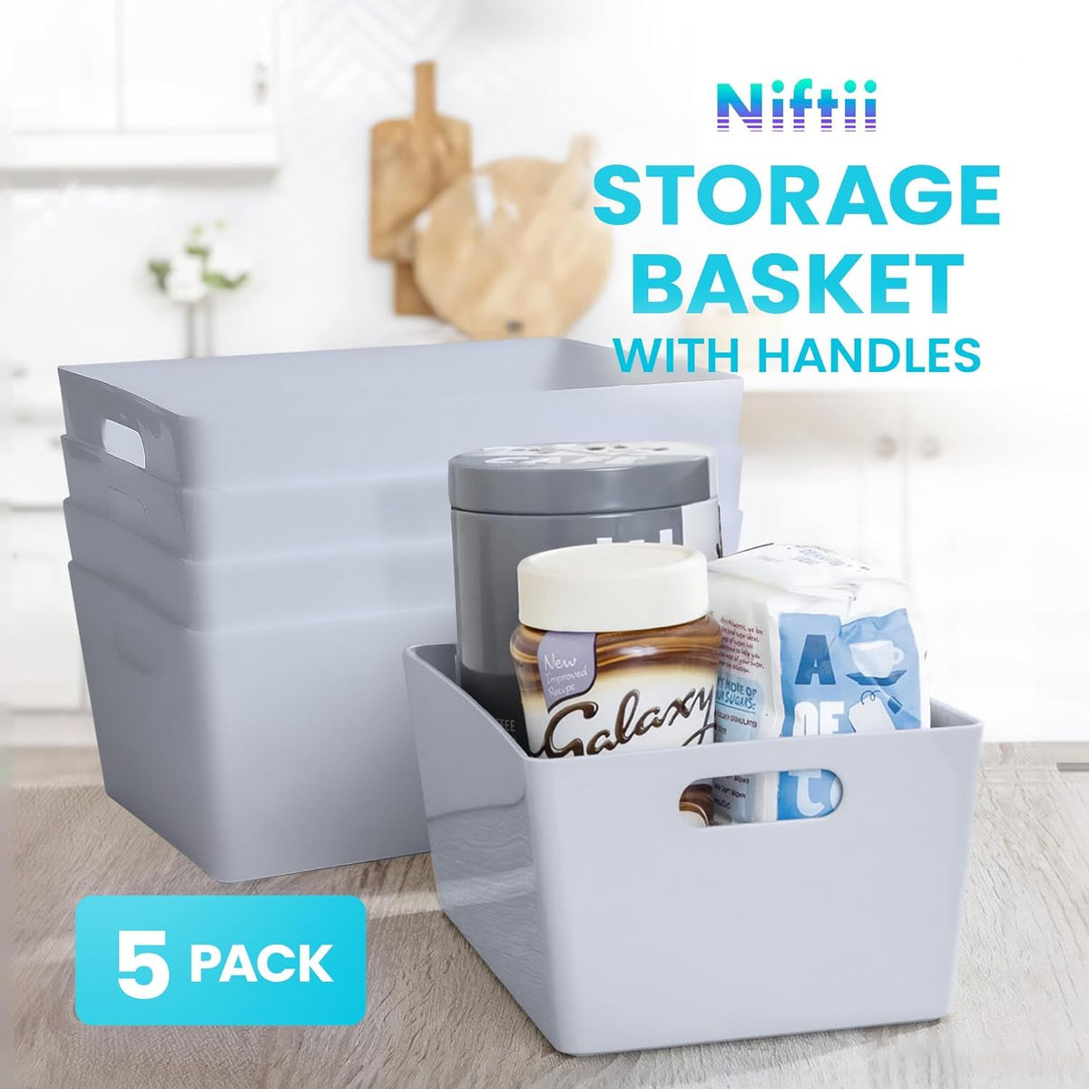 Niftii Storage Boxes | Kitchen Storage & Organisation Baskets 5-Pack 3.9L