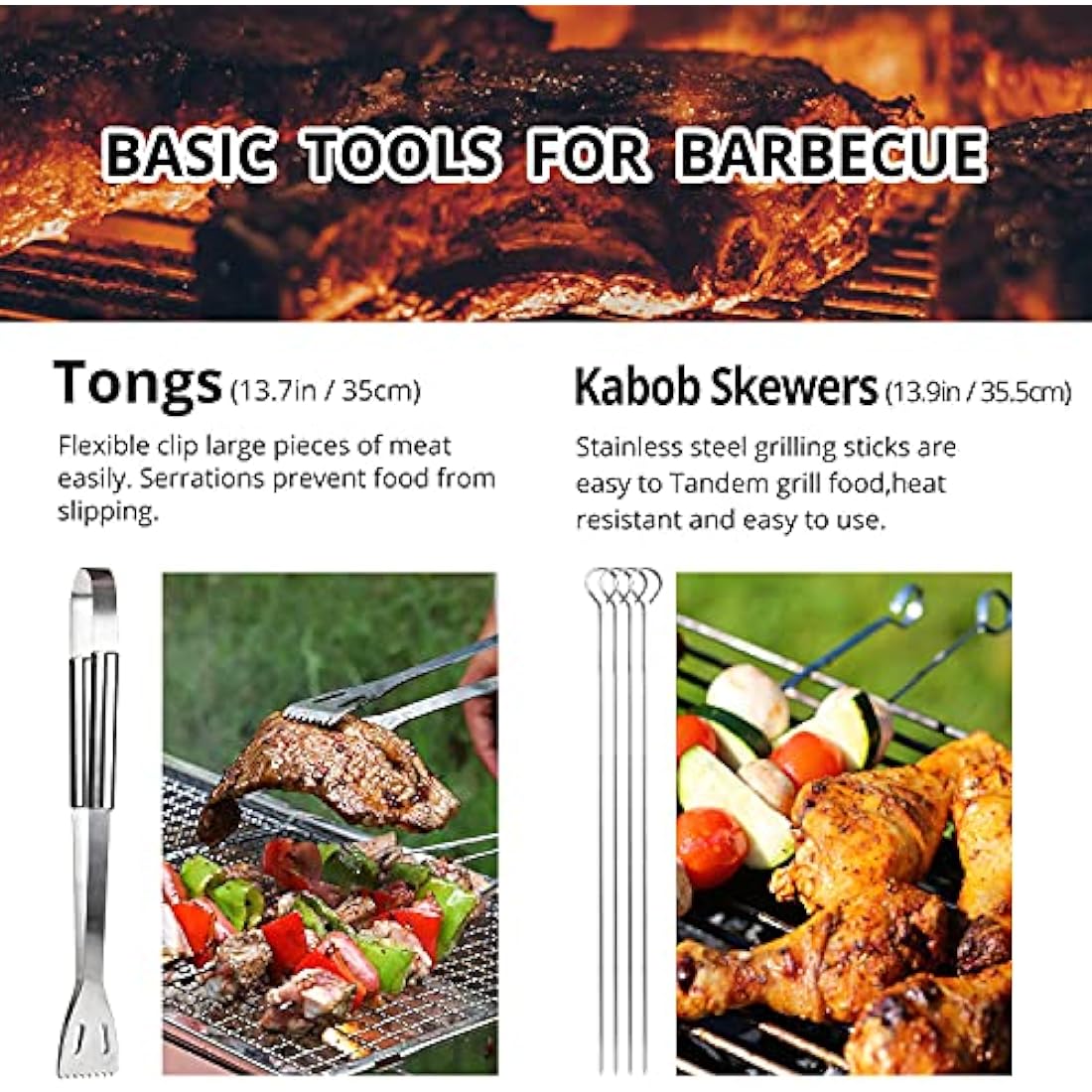 BBQ Utensil Set Stainless Steel Professional Barbecue Accessories Grill Tool with Bag Easy to Carry (9)
