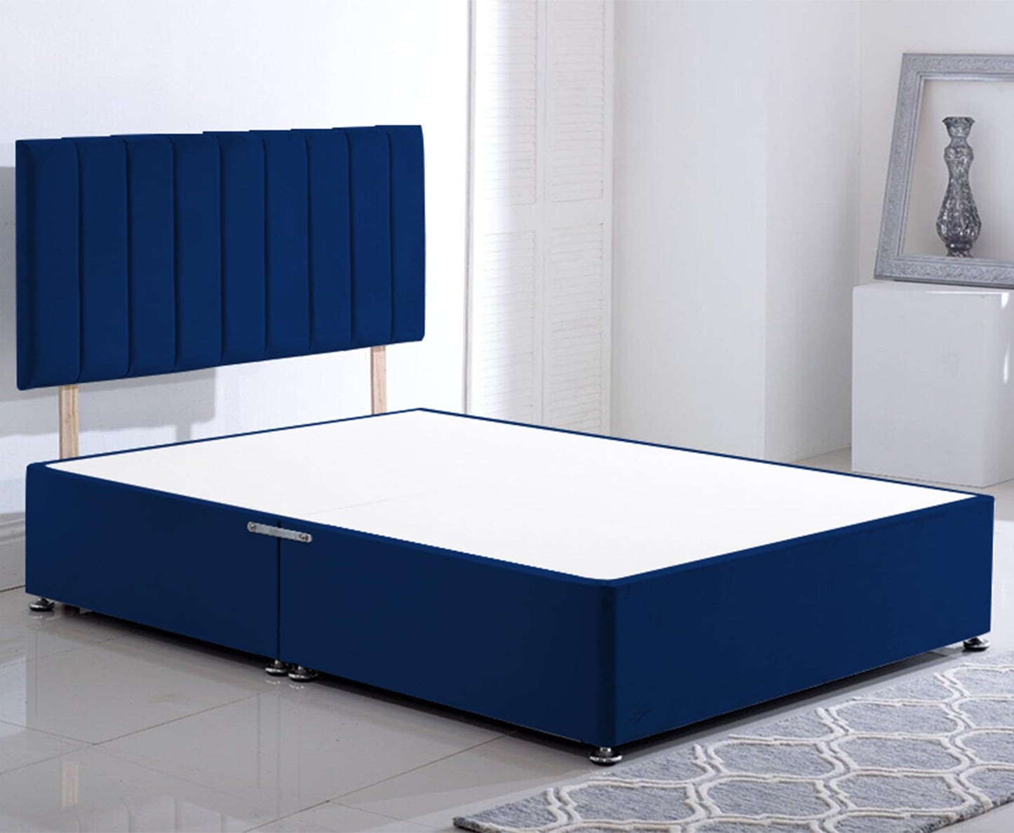 ComfoRest King Size Divan Bed with No Drawers - 5FT - (Blue Plush) - Minimalist Frame for Modern Bedrooms - Durable Design for Versatile Interiors -