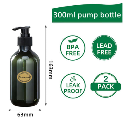 2Pcs Pump Bottle Dispenser, Alledomain 300ML/10OZ Refillable Empty Press Pump Bottles