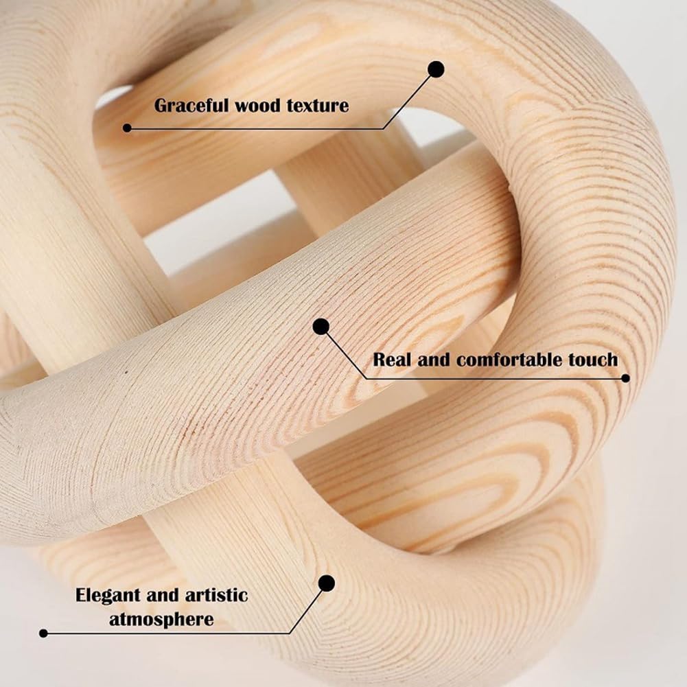 Yuemsh 1 Piece 3 Link Wood Knot Decor Hand Carved Coffee Table Decor Modern Farmhouse Shelf Decor Boho Black