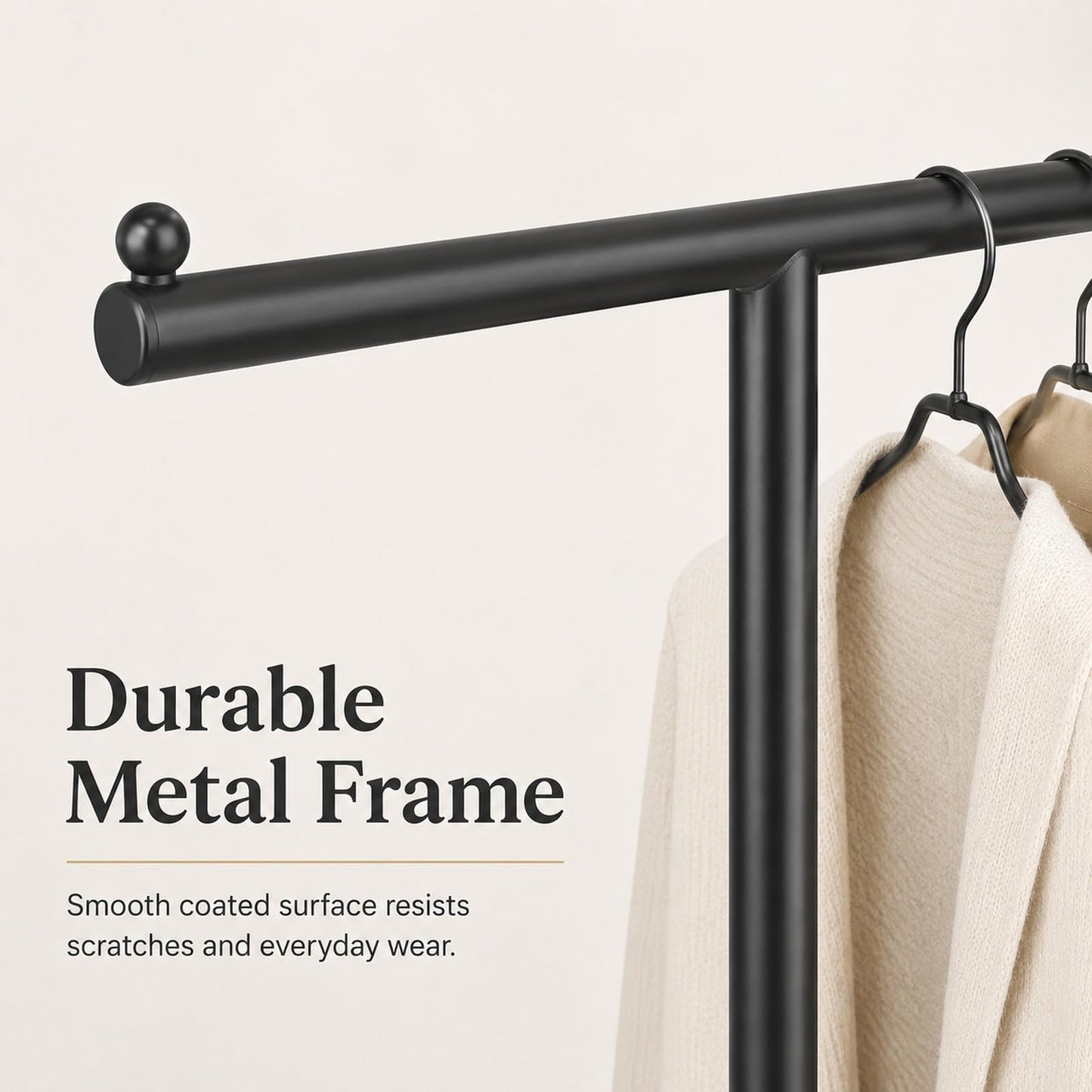 GOOGO T-Shaped Coat Rail Freestanding, Heavy Duty Metal Clothes Rack with Stone-Effect Base, 175 cm Modern Coat Stand for Hallway, Entryway, Bedroom