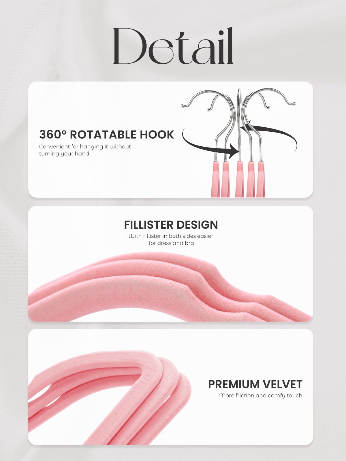 HOUSE DAY Velvet Hangers 20 Pack, Non-Slip Coat hangers, Pink