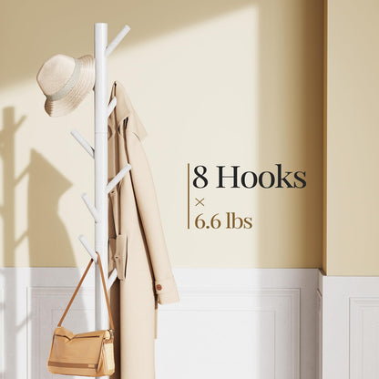 Pipishell Coat Rack, Coat Rack Freestanding with 3 Adjustable Sizes Coat Tree and 8 Hooks, Sturdy Wooden Coat Rack Stand for Cloathes, Hat, Used in