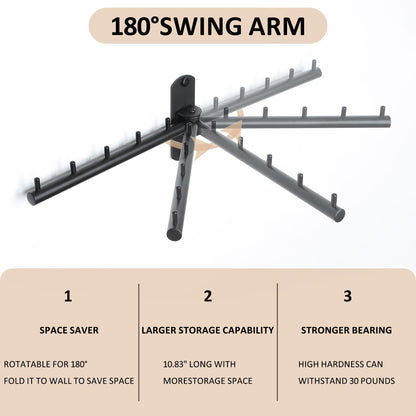 Mooche Clothes Rail Wall Mounted Black 2Pcs, Swivel Rail, 275MM