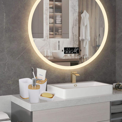 JETAINE 6 Pieces Bamboo Bathroom Accessories set, Luxury Modern Bathroom Accessory Bath Set, White Toilet Accessories w/Trash Can