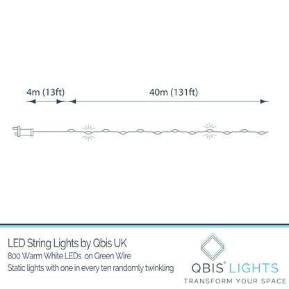 Qbis 800 LED Christmas Lights, Warm White Lights on Green Wire. 1 in 10 Random Twinkling Fairy Lights. Christmas Tree Lights, Indoor or Outdoor use
