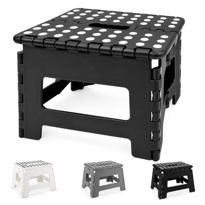 MASS DYNAMIC 9 Inch Folding Step Stool, Portable Plastic Footstool with Carry Handle, Non-Slip Top, Compact Collapsible Seat for Kitchen, Bathroom