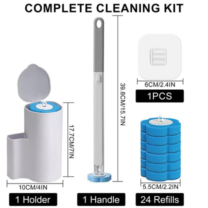 1 Pack Disposable Toilet Brush with 24 Refill Sponges, Wall Mounted Toilet Cleaning Wand System with Holder, Bathroom Cleaning Brush for Toilet, Sink