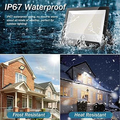 YIQIBRO 200W LED Floodlight Outdoor 2 Pack, 20000LM 7000K Super Bright Security Light, IP67 Waterproof LED Spotlight Wall Light for Garden, Garage, Yard, Factory, Warehouse