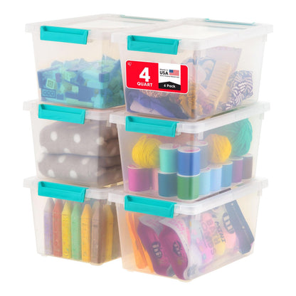 IRIS USA Storage Bins with Lids for Craft Storage, 6-Pack, 4.3 Qt Plastic Stackable Sensory Bin Organizer Container Clip Box for Art Craft Scrapbook