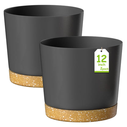 ZMTECH 30.5cm Plant Pots, Modern Planters with Drainage Holes and Detachable Saucer, Plastic Flower Pots for Plants for House Garden Windowsill (Set