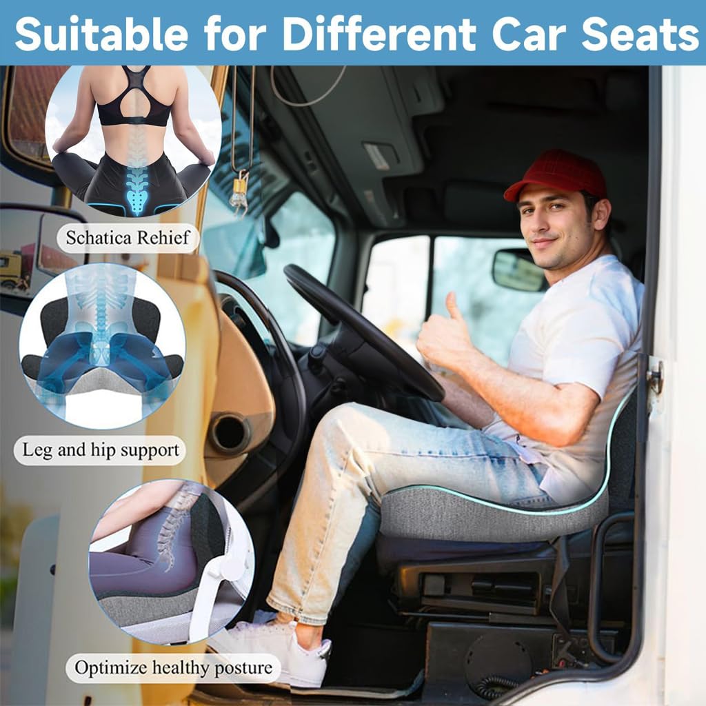 SICOUSOK Seat Cushion Memory Foam Seat Cushion for Truck Driver Office Chair Cushion Home Chair Cushion Car Non Slip Pad Sitting Ergonomic Cushions
