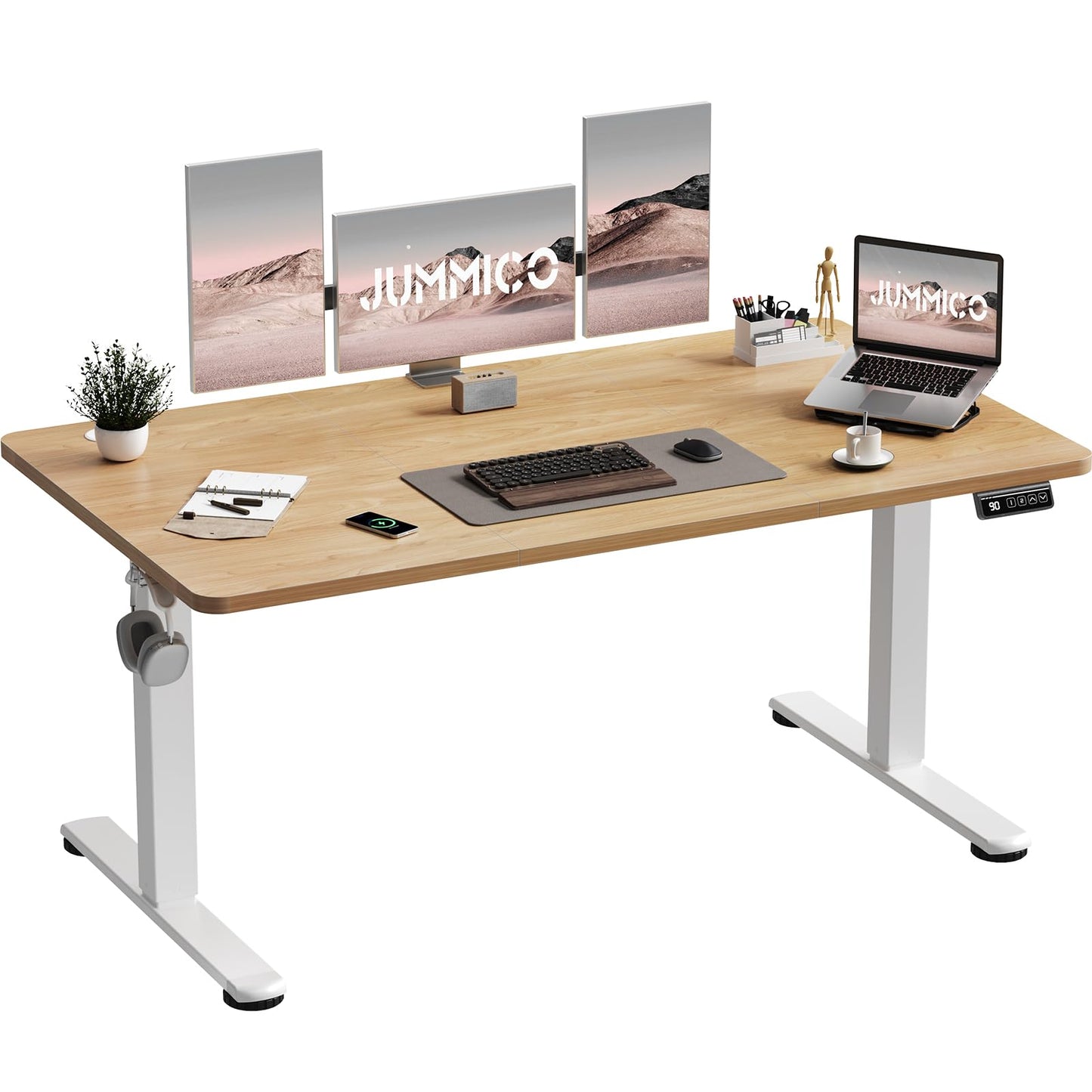 JUMMICO Electric Standing Desk 140 x 60 cm Home Office Height Adjustable Desk, Computer Lift Table with Smart Panel