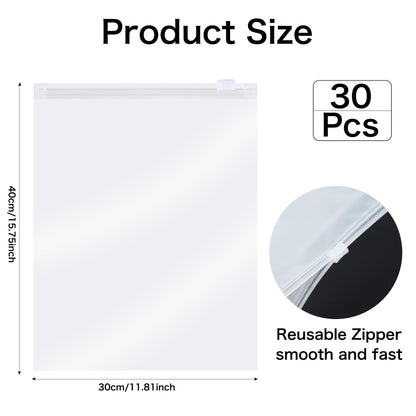 30Pcs Large ZipLock Bags for Clothes, 40x30cm Plastic Travel Bags, Reusable hospital bag organiser pouches