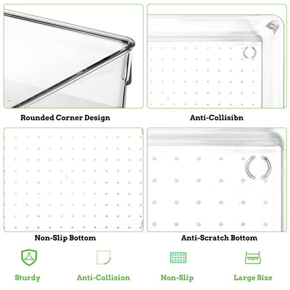 Desk Drawer Organiser, 6 Pack Large Kitchen Acrylic Drawer Storage Box Set Fridge Organiser Clear Plastic Dressing Table for Utensils Makeup Office