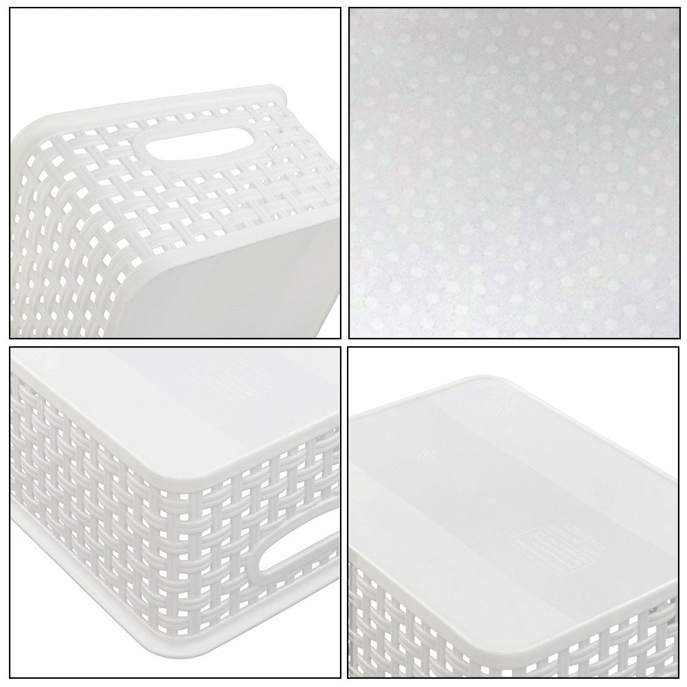 Lesbin Set of 4 Plastic Storage Basket, Weave Basket Small, White