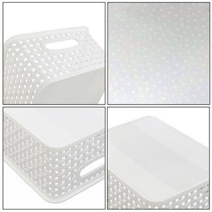 Lesbin Set of 4 Plastic Storage Basket, Weave Basket Small, White