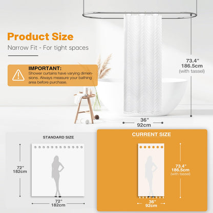 BTTN Narrow Boho Tufted Chevron Shower Curtain, Waterproof, 92x186cm, White