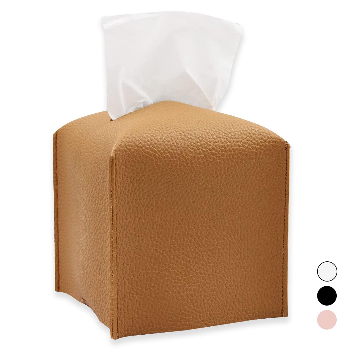 Tissue Box Cover, Square PU Leather Tissue Holder, Square Napkin Dispenser for Home, Hotel, Office, Vanity and Restaurant - 5 Inch Cube - 1 Pcs Brown