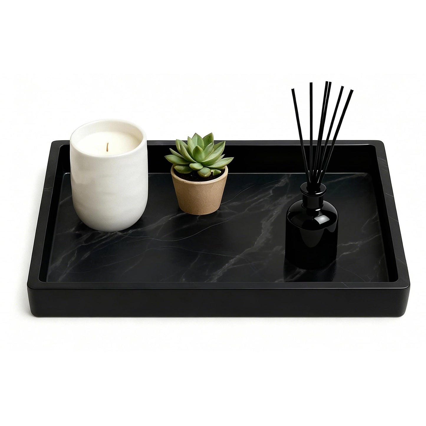 XINSUO Tray Bathroom, Bathroom Tray Organiser (Ink Black, 24L*18W*2H cm)
