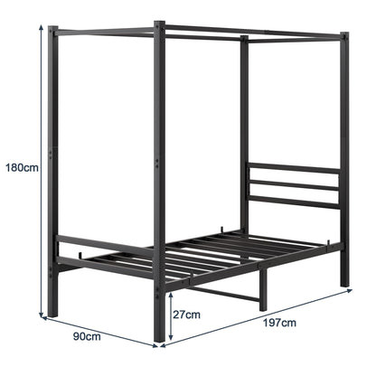 FOUBAM 3FT Single Canopy Bed Frame, Black Single Bed Frame