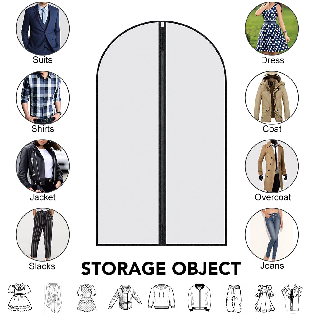 Garment Bags,5PCS Dustproof Garment Covers PEVA Translucent Clothes Covers with Zip Moth Proof Suit Protector Bags Waterproof Dress Covers for Shirts