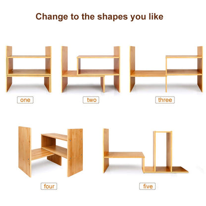 Bamboo Desk Storage Organizer, Desktop Display Shelf Rack, Multipurpose Bookshelf for Office & Home, Expandable Desktop Stand Bookshelf