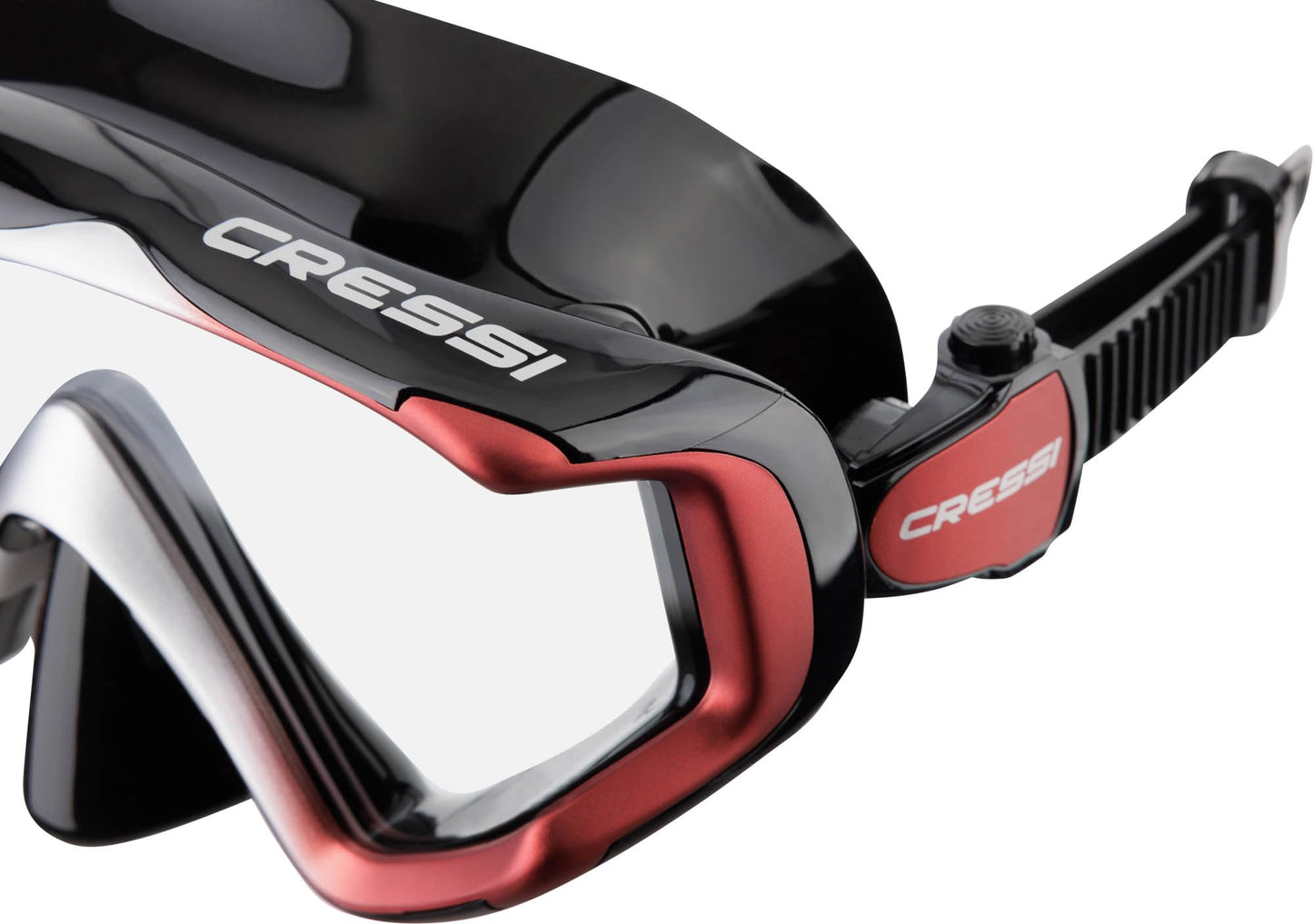 CRESSI Liberty Triside Mask - Panoramic 3 Glass Mask for Diving and Snorkelling, Black/Red Silver, One Size, Unisex Adult