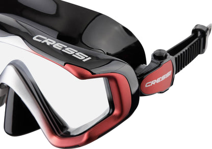 CRESSI Liberty Triside Mask - Panoramic 3 Glass Mask for Diving and Snorkelling, Black/Red Silver, One Size, Unisex Adult