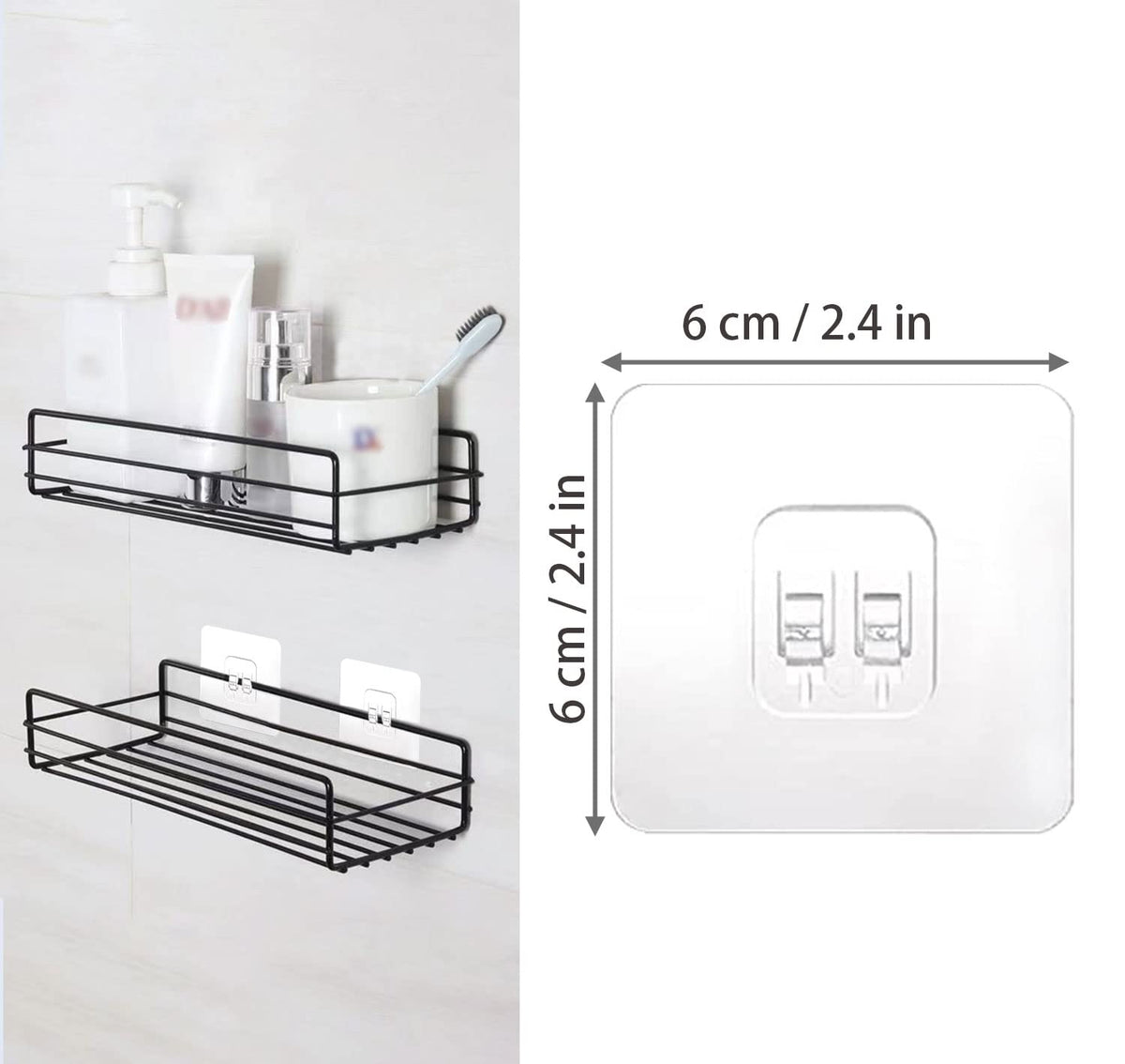SUBTAVIK 12 Pcs Shower Caddy Adhesive Hooks Replacement, Corner Shower Caddy Adhesive Sticker Hooks Transparent Sticky Hooks for Bathroom Kitchen