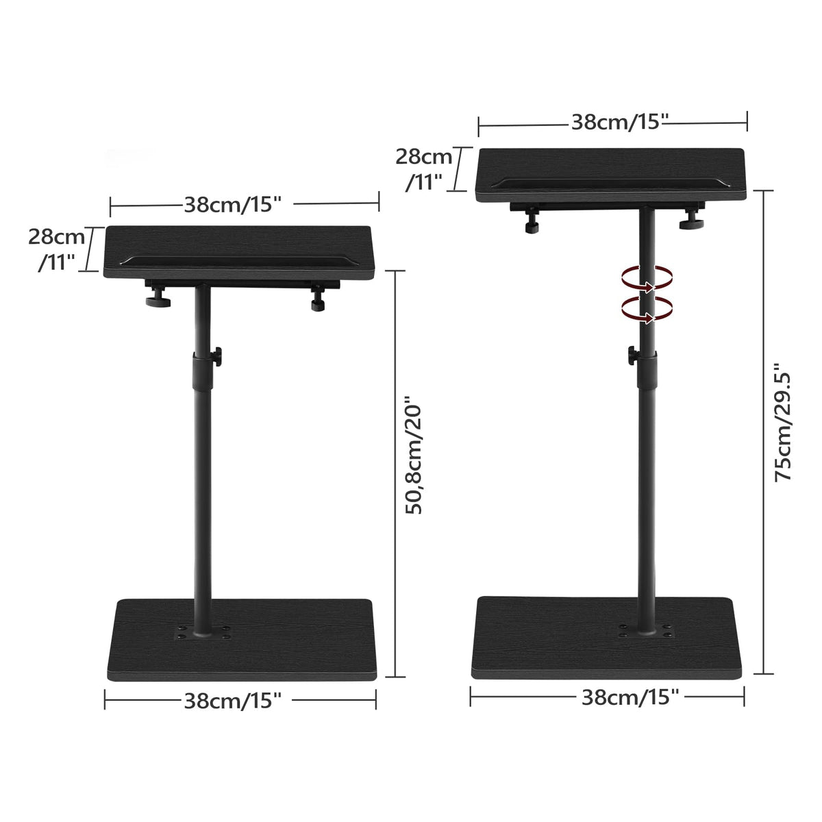 MAHANCRIS 360° Rotating End Table, Height-Adjustable Side Table, C-Shaped Side Furniture, Bedside Table, Snack Holder with Phone and Tablet Slot