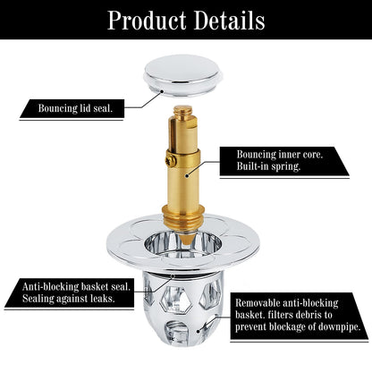 RUNEAY Sink Drain Plug Pack of 2 Sink Plug Pop Up Universal Drain Strainer with Anti-Clogging Strainer for Sinks Bathtub Kitchen Diameter 34-40 mm