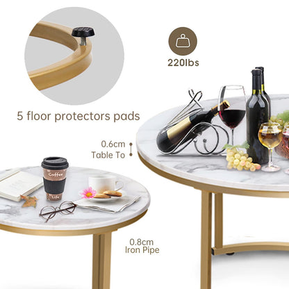 Garden 4 you Round Nesting Coffee Table Set of 2 for Living Room,Marble Center Tea Nest of Table with Metal Frame,End Side table for Small