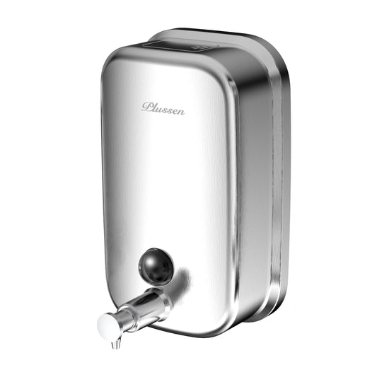PLUSSEN Soap Dispenser Wall Mount 304 Stainless Steel Commercial Hand Soap Dispenser, Manual Liquid Soap Dispenser for Bathroom,Vertical-500ml